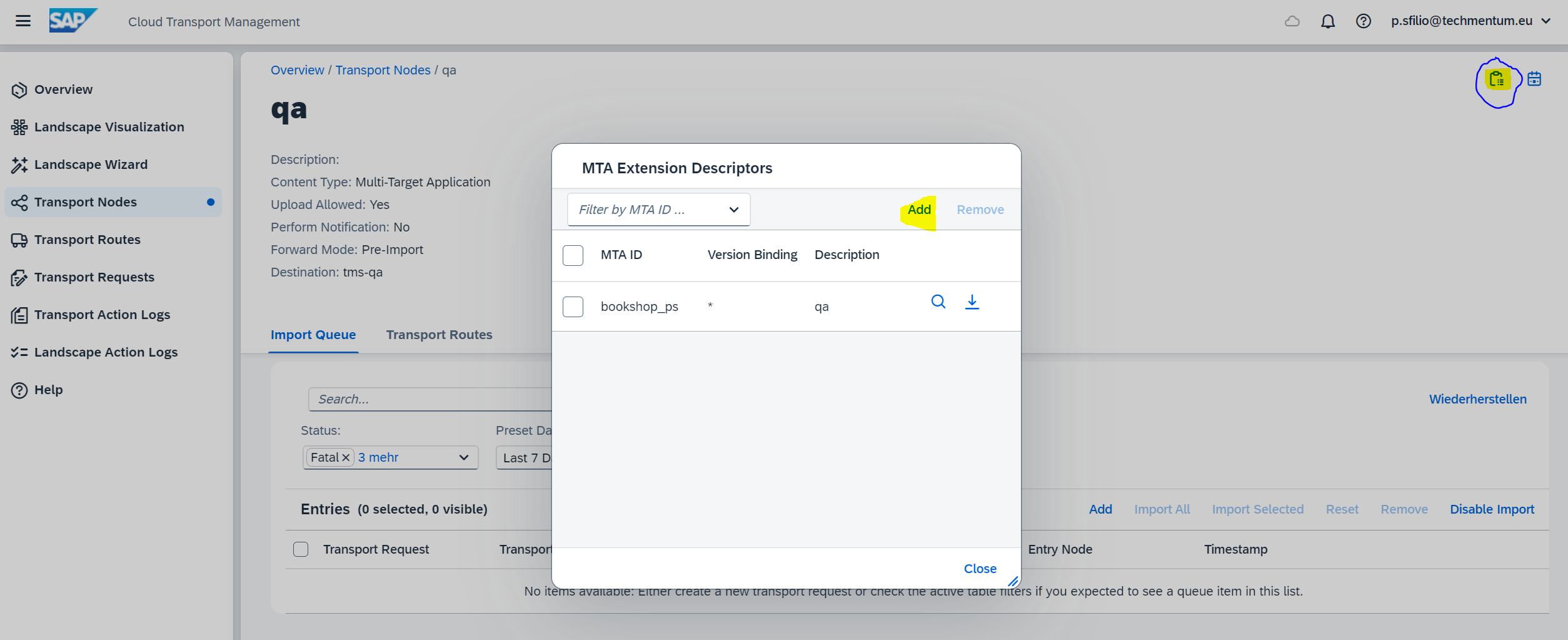 Upload MTA Extension in cTMS for QA